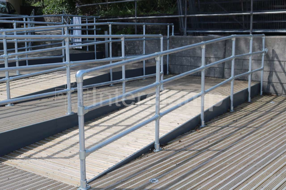 Disability access ramp guardrails constructed with Interclamp key clamp fittings
